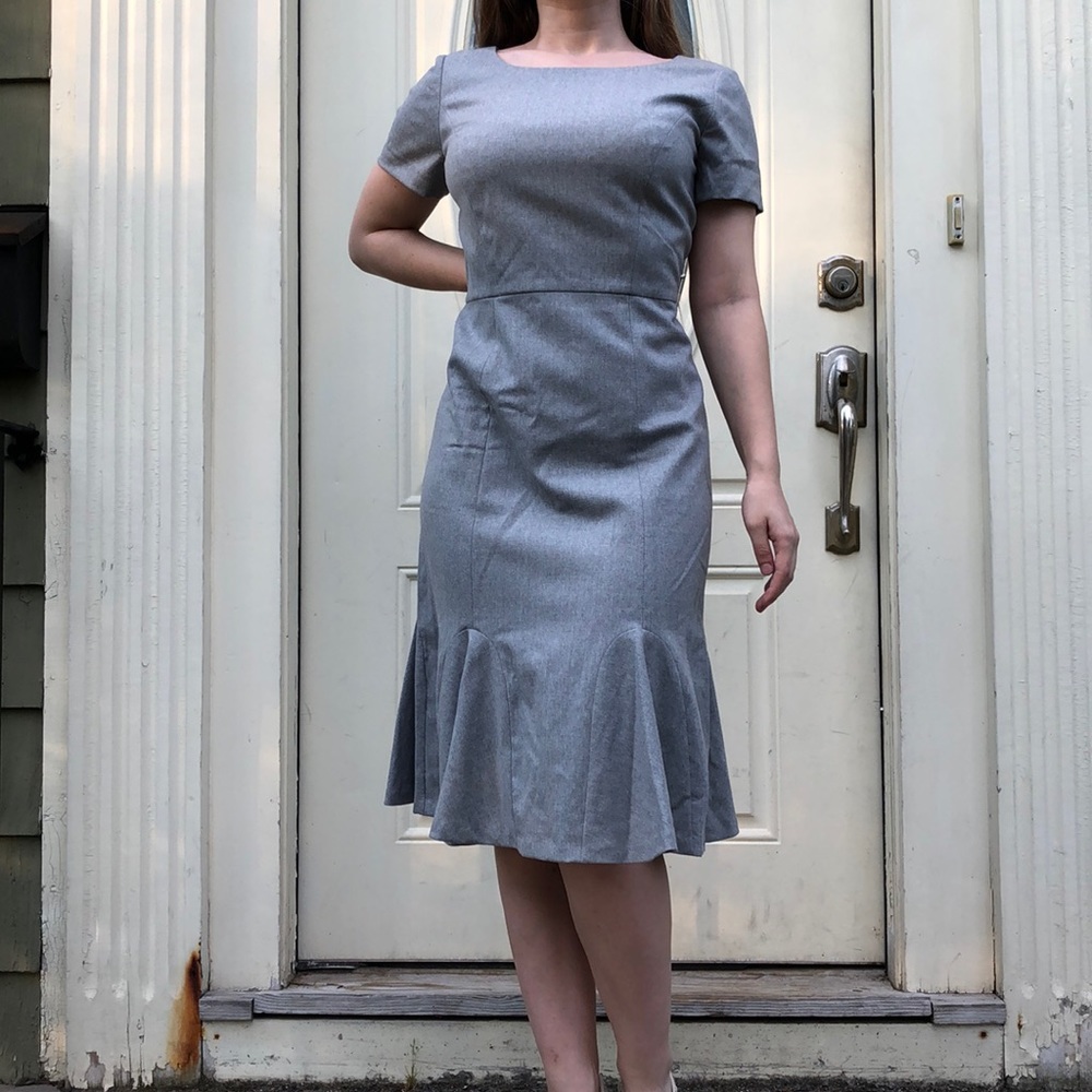 Talbots Italian flannel gray godet hem midi dress